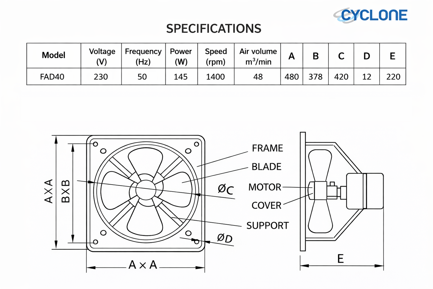 Cyclone 16" Industrial Axial Extractor Fan with Grill - George's Industrial Services Ltd