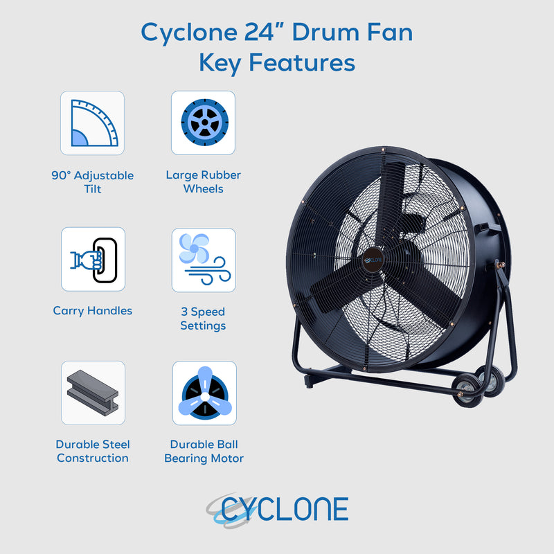 thumbnail image 2 of 24 Inch Industrial High-Velocity Drum Fan – 3-Speed, 5700 CFM, Floor Mount 2 of 6