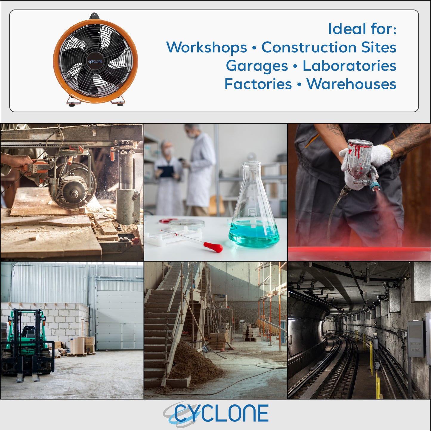 Cyclone 10" Dust Fume Extractor 110V Industrial Ventilation Fan + 5m Duct - George's Industrial Services Ltd