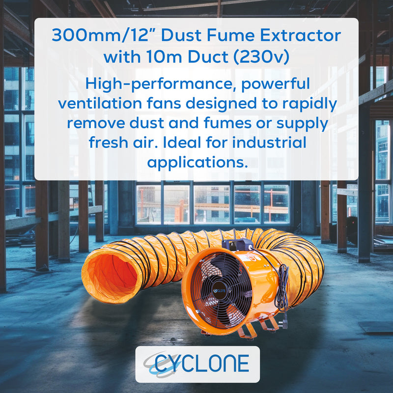 Cyclone 12" Dust Fume Extractor 230V Ventilation Fan + 10m Duct - George's Industrial Services Ltd
