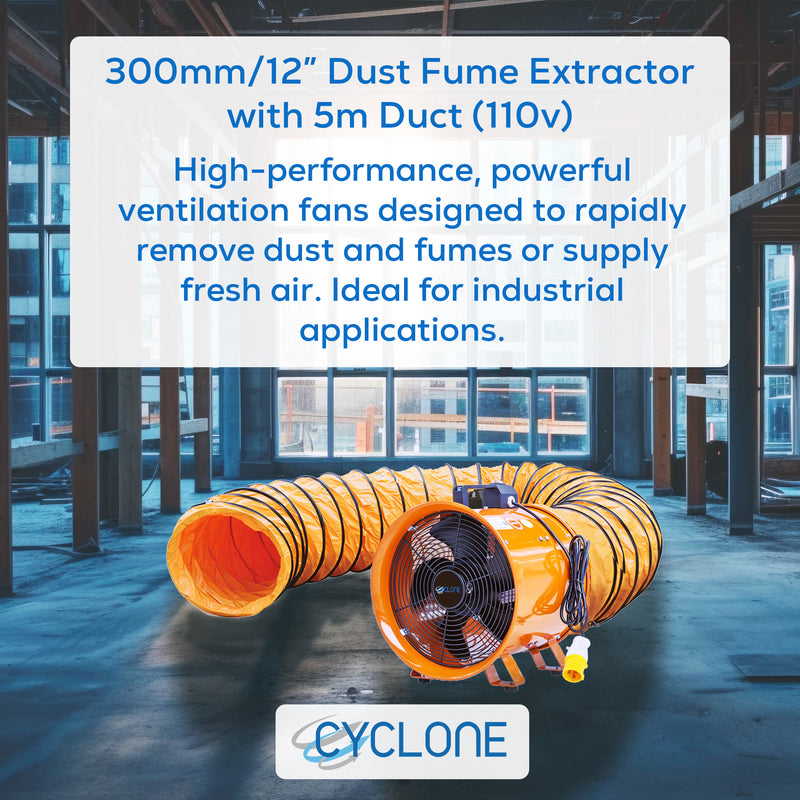 Cyclone 12" Dust Fume Extractor 110 V Industrial Ventilation Fan + 5m Duct - George's Industrial Services Ltd